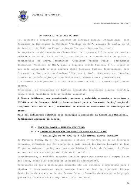 ACTA N.Ã‚Âº 004/2003 REUNIÃƒÂƒO ORDINÃƒÂRIA DE 18-02-2003