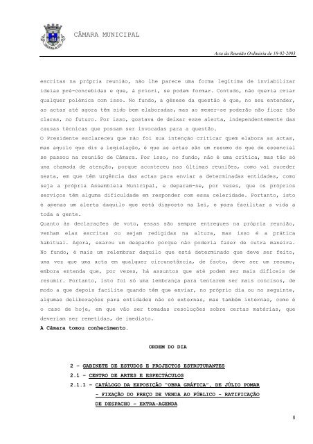 ACTA N.Ã‚Âº 004/2003 REUNIÃƒÂƒO ORDINÃƒÂRIA DE 18-02-2003