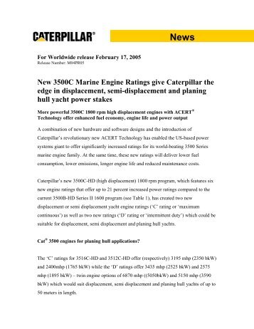 New 3500C Marine Engine  Ratings give Caterpillar the edge in ...