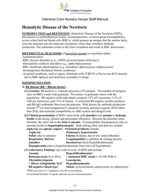 Hemolytic Disease of the Newborn