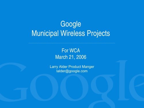 WCA Presentation - Wireless Communications Alliance