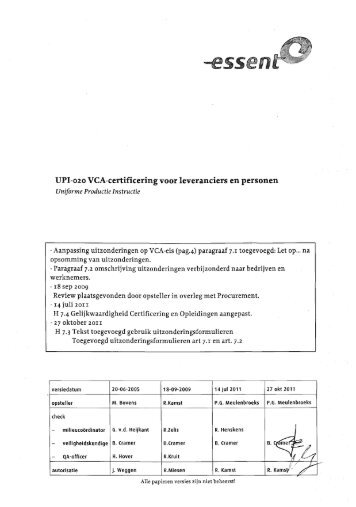UPI-020 VCA-certificering voor leveranciers en personen - Essent
