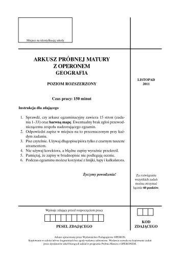 arkusz prÃ³bnej matury z operonem geografia - Gazeta.pl