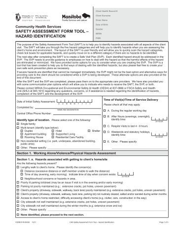 SAFETY ASSESSMENT FORM TOOL Ã¢Â€Â“ HAZARD IDENTIFICATION