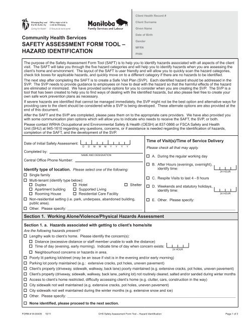 SAFETY ASSESSMENT FORM TOOL Ã¢Â€Â“ HAZARD IDENTIFICATION