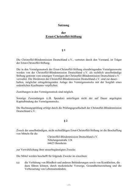 Satzung der Ernst-Christoffel-Stiftung - Christoffel-Blindenmission