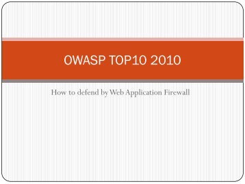 Web Application Firewall (OWASP top 10 and WAF