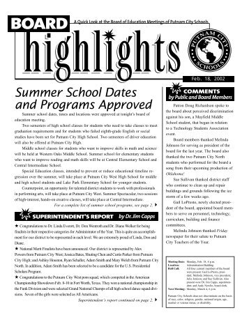 Summer School Dates and Programs Approved - Putnam City Schools