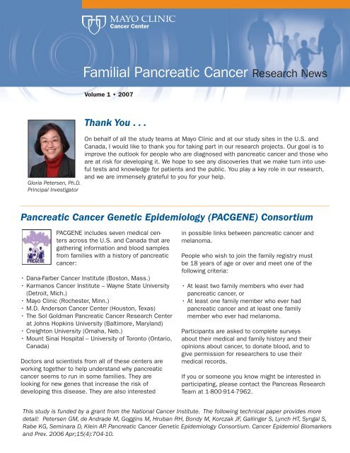 Newsletter Familial Pancreatic Cancer Resea ... - Mayo Clinic