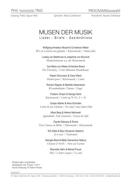 Musen der Musik - PHILharmonisches TRIO