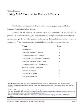 Writing research papers using mla documentation