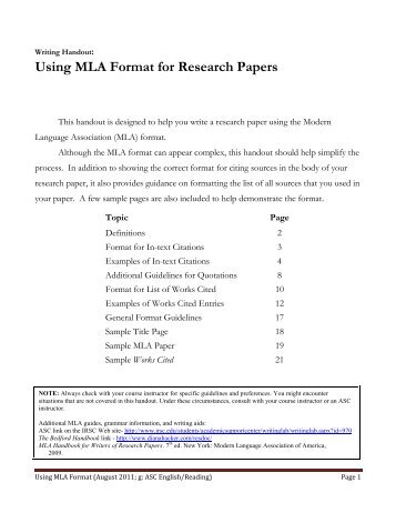 Using MLA Format for Research Papers