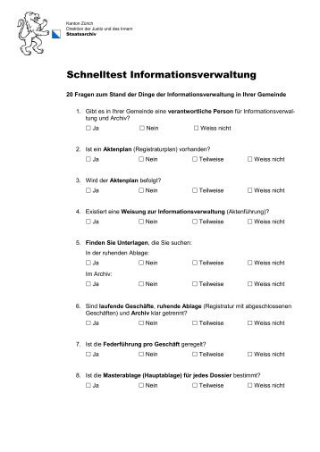 Schnelltest Informationsverwaltung - Staatsarchiv - Kanton Zürich