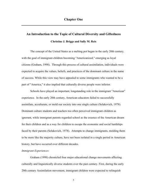 Chapter One An Introduction to the Topic of Cultural Diversity - NAGC