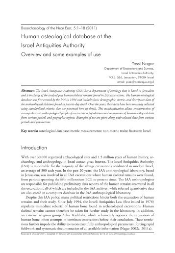 Human osteological database at the Israel Antiquities Authority ...