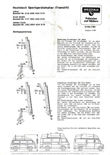 Hochdach Sportgeratehalter (Translift) - Westfalia T25 / T3 ...