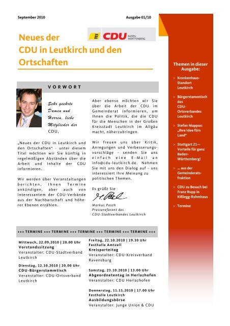 Neues der CDU in Leutkirch und den Ortschaften