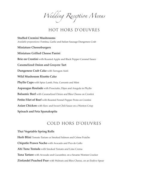 HOT HORS D'OEUVRES COLD HORS D'OEUVRES ... - Bellevue Club