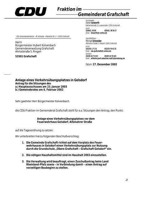 Fraktion im Gemeinderat Grafschaft - CDU Ortsverband Grafschaft