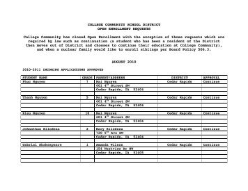 COLLEGE COMMUNITY SCHOOL DISTRICT OPEN ENROLLMENT ...