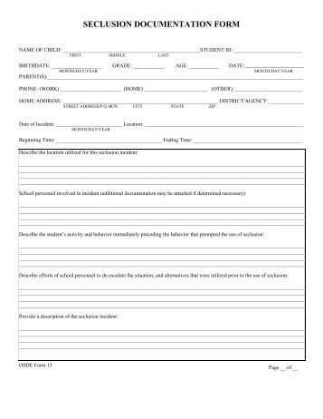 SECLUSION DOCUMENTATION FORM