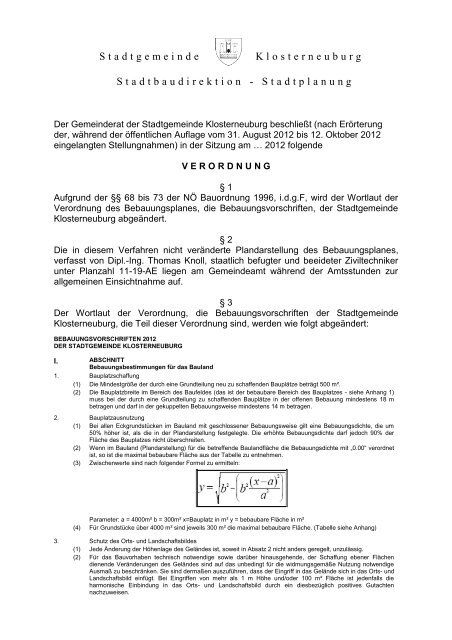 BEBAUUNGSVORSCHRIFTEN 2000 - Stadtgemeinde Klosterneuburg