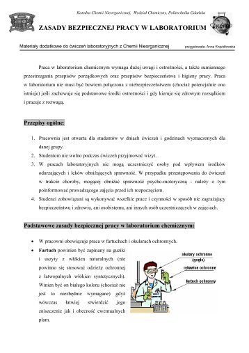 zasady bezpiecznej pracy w laboratorium - Katedra Chemii ...