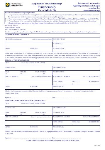 Application for Membership - Partnership Form - The Guild