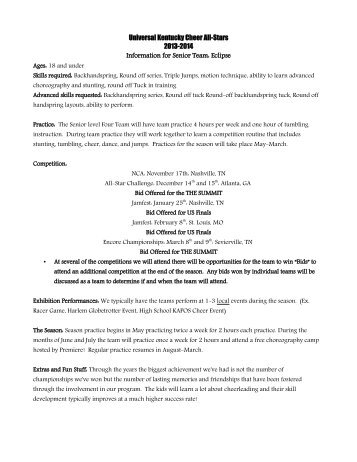 Universal Kentucky Cheer All-Stars 2013-2014 Information for ...