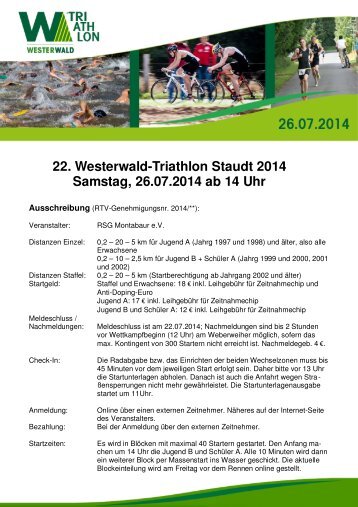 22. Westerwald-Triathlon Staudt 2014 Samstag, 26.07.2014 ab 14 Uhr