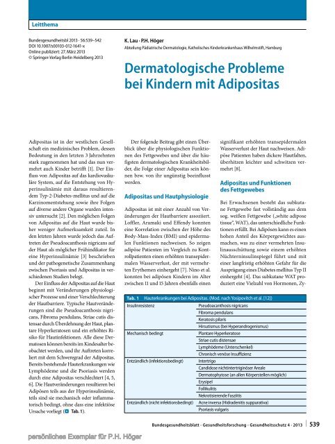 Dermatologische Probleme bei Kindern mit Adipositas