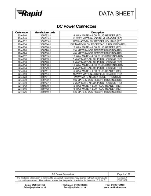 Data Sheet Rapid Electronics