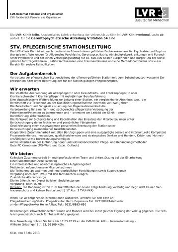 Stellv Stationsleitung - LVR-Klinik Köln