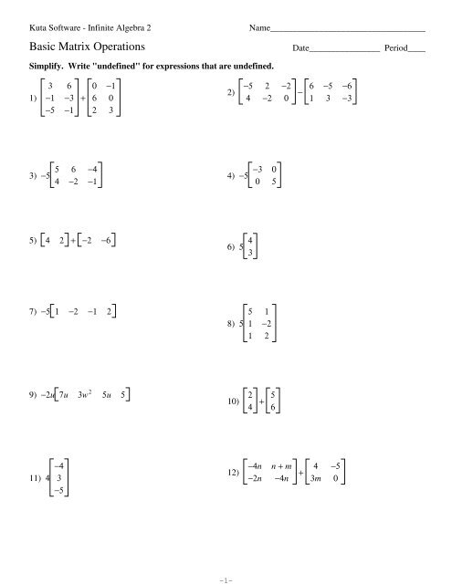 Basic Matrix Operations.pdf - Kuta Software