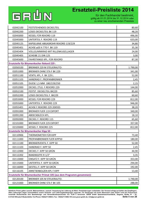 Ersatzteil-Preisliste 2014 - Grün GmbH