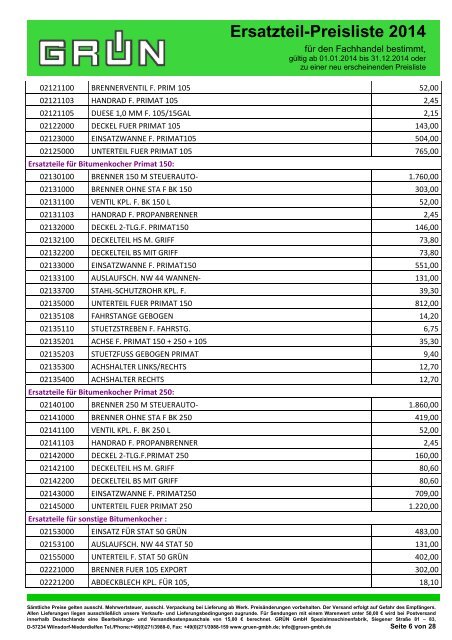 Ersatzteil-Preisliste 2014 - Grün GmbH