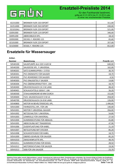 Ersatzteil-Preisliste 2014 - Grün GmbH