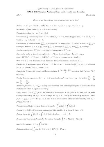 Handout 1 (PDF) - School of Mathematics - University of Leeds
