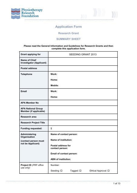 application form - Australian Physiotherapy Association