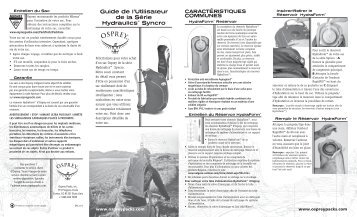 Guide de l'Utilisateur de la SÃ©rie Hydraulics ... - Osprey Packs, Inc