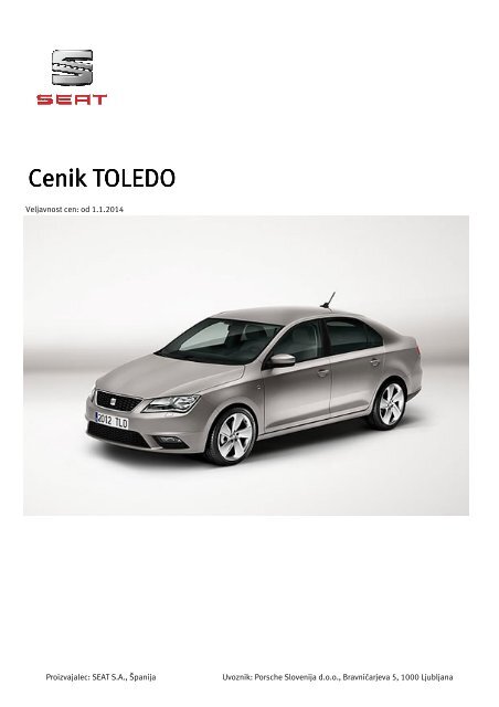 Informativni cenik Toledo - Seat