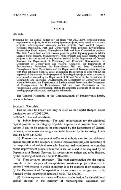 Capital Budget Project Itemization Act of 2003-2004