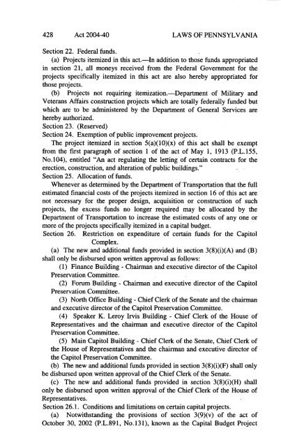 Capital Budget Project Itemization Act of 2003-2004