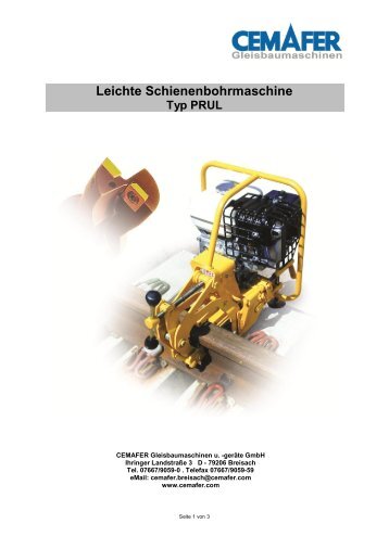 Leichte Schienenbohrmaschine Typ PRUL - Cemafer GmbH