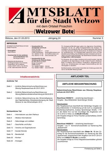 Welzow, den 01.03.2013 Jahrgang 24 Nummer 3 Inhaltsverzeichnis ...