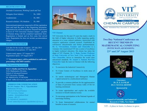 Two Day National Conference on RECENT ... - VIT University