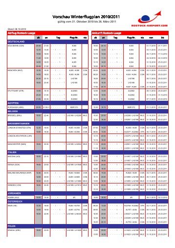 FlugzeitenÃ¼bersicht Winterflugplan 2010/2011 - Flughafen Rostock ...