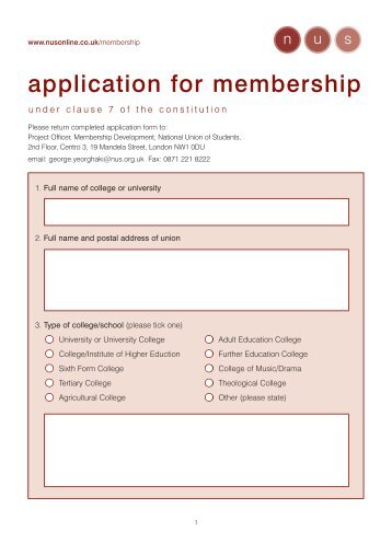 membership application form updated - National Union of Students