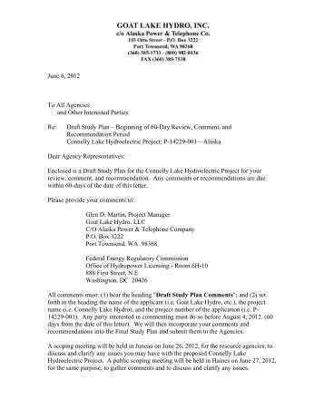 Draft Study Plan Vol 1 (PDF) - Alaska Power and Telephone Company