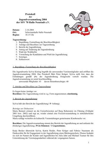 Protokoll der Jugendversammlung vom 02.10.2004